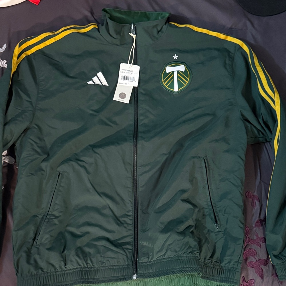 Adidas Timbers Dark Green Windbreaker with Yellow Stripes